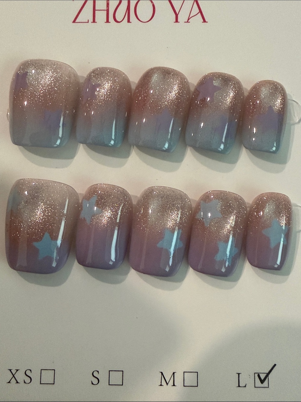 Shimmery Gradient Star handmade acrylic Press-On Nails in Blue and lavender